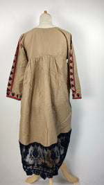 3/4 Sleeve Embroidered Kurta with Trim, Beige