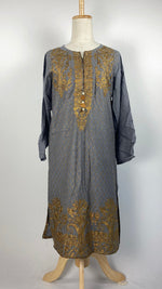 Long Sleeve Embroidered Kurta, Gray