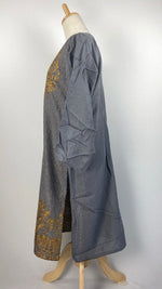 Long Sleeve Embroidered Kurta, Gray