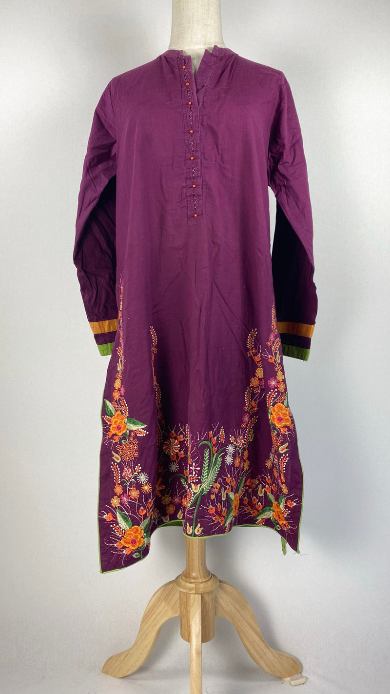 Long Sleeve Emrboidered Kurta, Purple