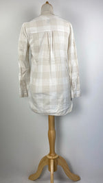 Long Sleeve Lightly Checkered Hip Length Top, Beige