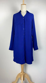 Long Sleeve Button Up Knee Length Top, Royal Blue