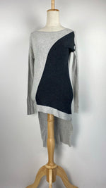 Long Sleeve Hi-Low Ribbed Block Top, Gray