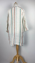 3/4 Sleeve Striped Linen Knee Length Top, White