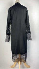 Long Sleeve Knee Length Open Cardigan, Black