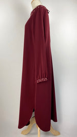 Long Sleeve Midi Length Top with Pearls, Maroon