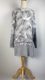 Long Sleeve Printed Knee Length Shirt, Black and White