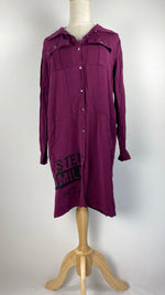 Long Sleeve Button Up Knee Length Top, Purple