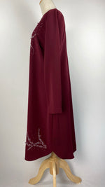 Long Sleeve Knee Length Top with Beading/Pearls, Maroon