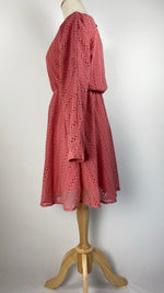 Long Sleeve Cinched Waist Knee Length Dress, Pink