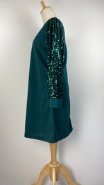 Long Sleeve Knee Length Top with Sequins, Green