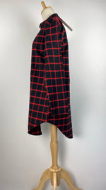 Long Sleeve Button Up Knee Length Flannel Top, Red and Black