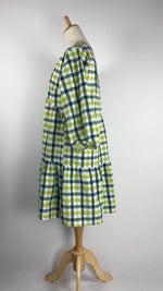 Long Sleeve Plaid Knee Length Dress, Green