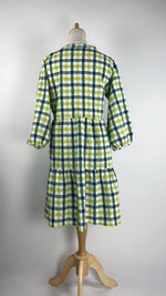 Long Sleeve Plaid Knee Length Dress, Green