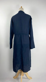 Zip Up Long Sleeve Knee Length Shirt with Cinched Waist, Navy