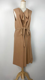 Sleeveless Knee Length Open Cardigan, Tan