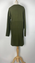 Long Sleeve Ribbed Knee Length Sweater Cardigan, Olive