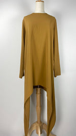 Long Sleeve Hi-Low Knee Length Top, Tan